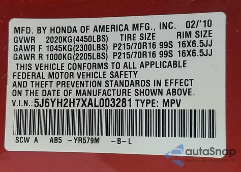 2010 Honda Element Ex from USA, damaged, VIN 5J6YH2H7XAL003281